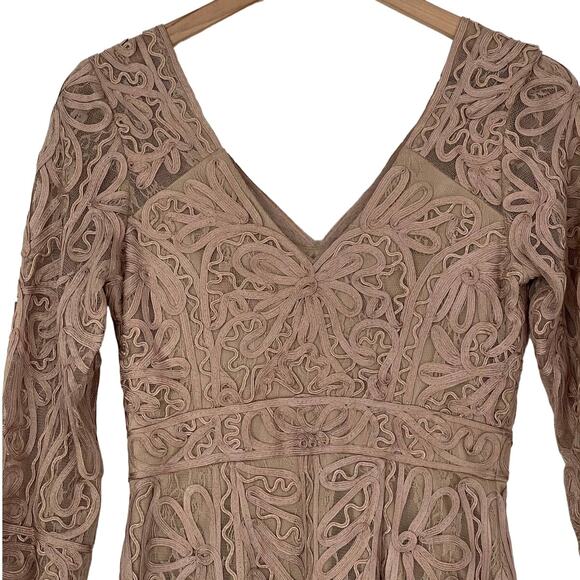 NEW Sue Wong Embroidered Mesh Cocktail Mini Dress Beige Women's Size 4 - Picture 5 of 7